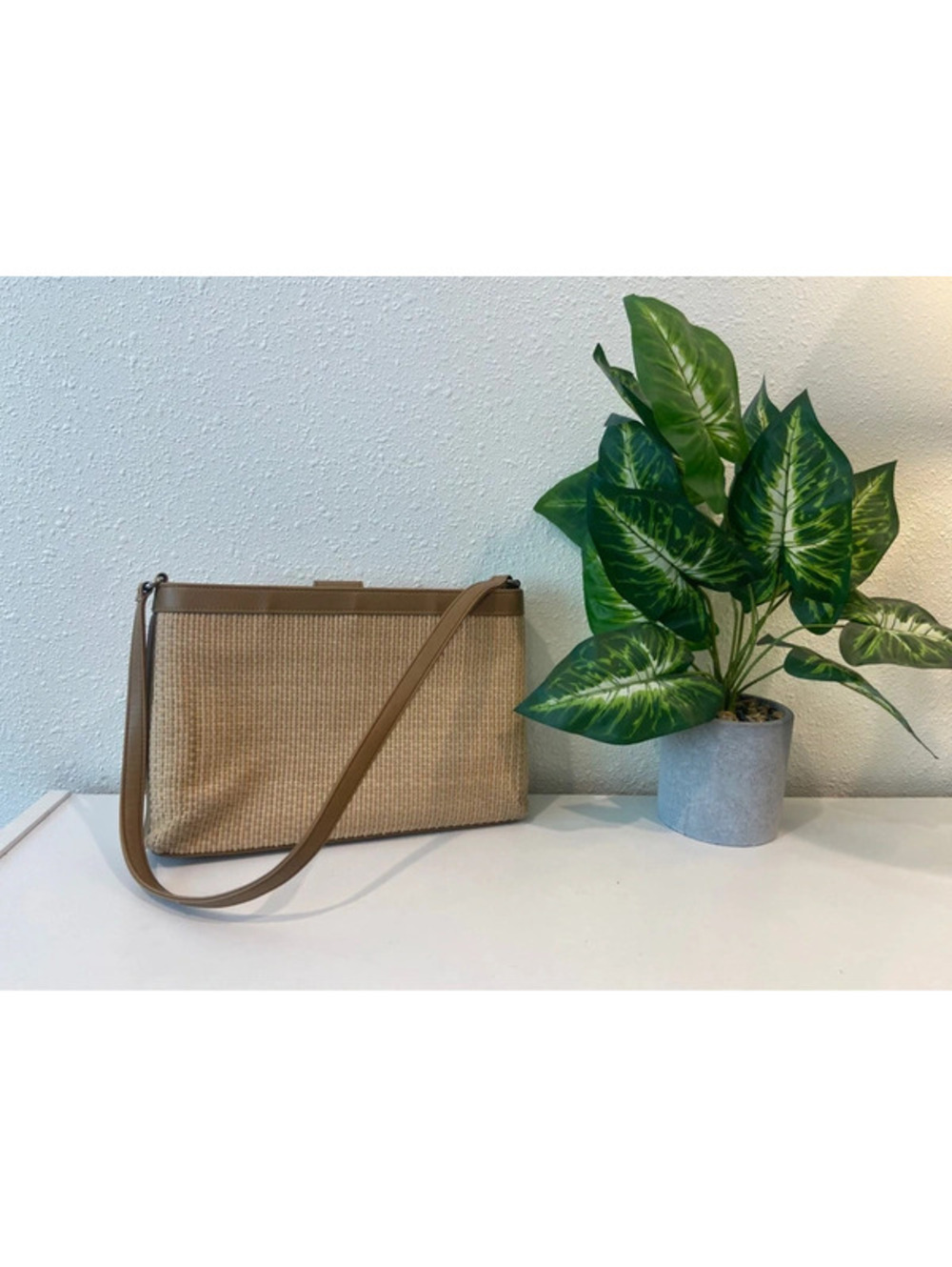 Y2K VTG Fossil wicker should bag, pink plaid laux leather boho minimal